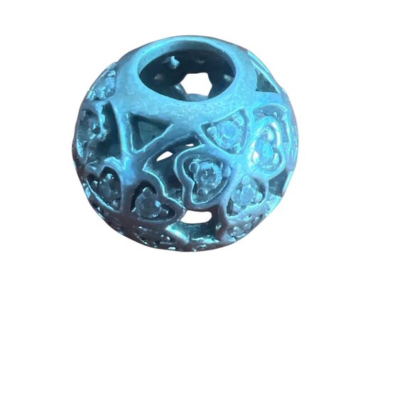 Pandora Sterling Silver Charm Bead Heart Crystal Accents Nina .5" 3.2g Love Gift - Picture 2 of 5